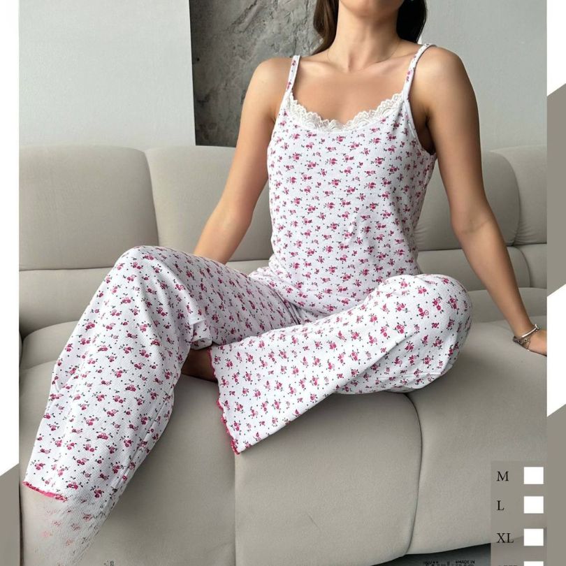 Pijama Dama – Set Pantaloni Lungi si Maiou | Confort Lejer, Stil Feminin | COD 7088-PJ