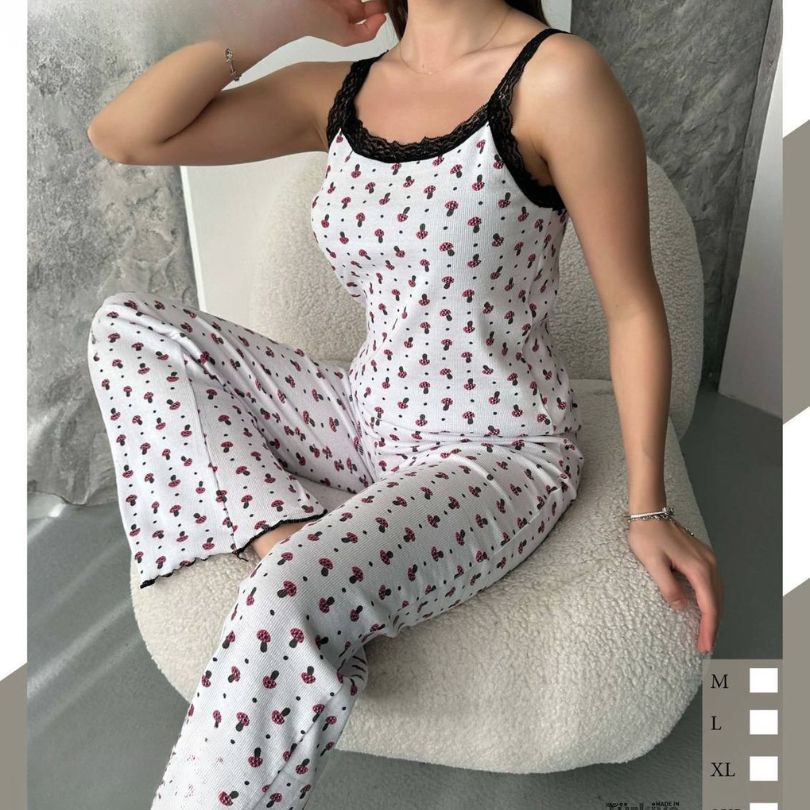 Pijama Dama – Set Pantaloni Lungi si Maiou | Confort Lejer, Stil Feminin | COD 7089-PJ
