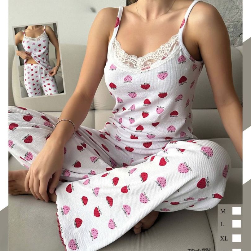 Pijama Dama – Set Pantaloni Lungi si Maiou | Confort Lejer, Stil Feminin | COD 7091-PJ