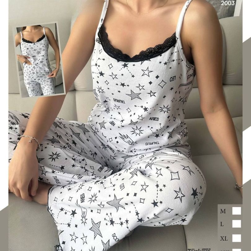 Pijama Dama – Set Pantaloni Lungi si Maiou | Confort Lejer, Stil Feminin | COD 7095-PJ
