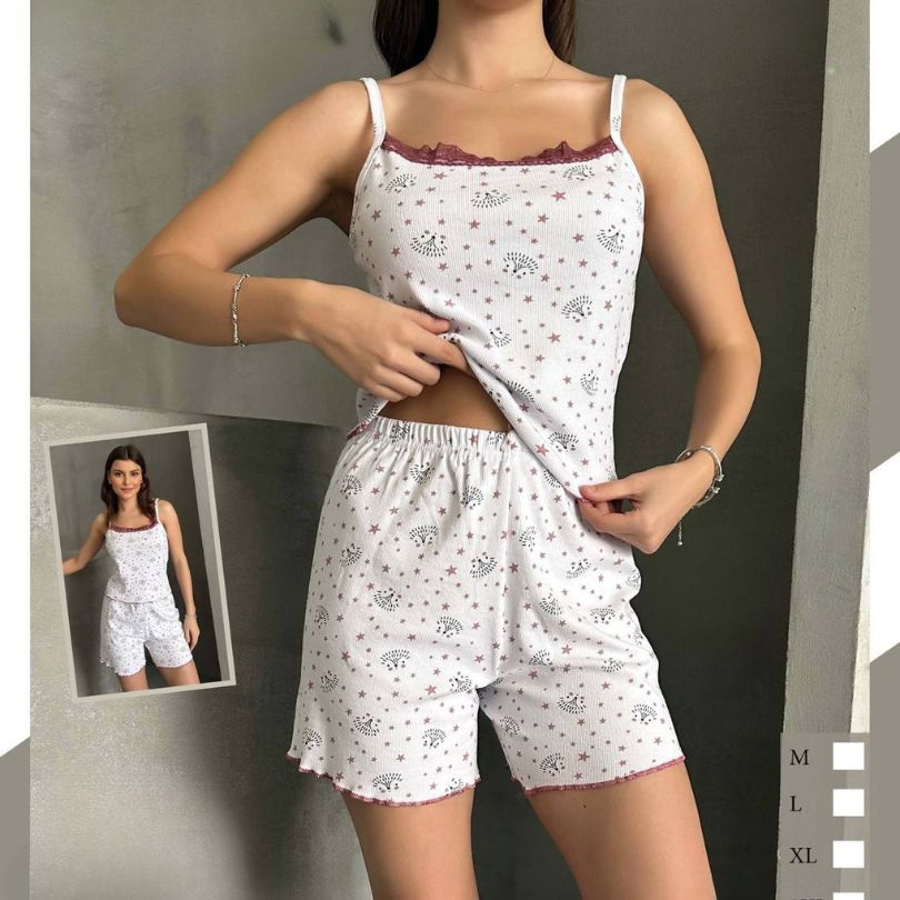 Pijamale Dama cu Pantaloni Scurti si Maiou – Stil si Confort pentru Vara | COD 7059-PJ