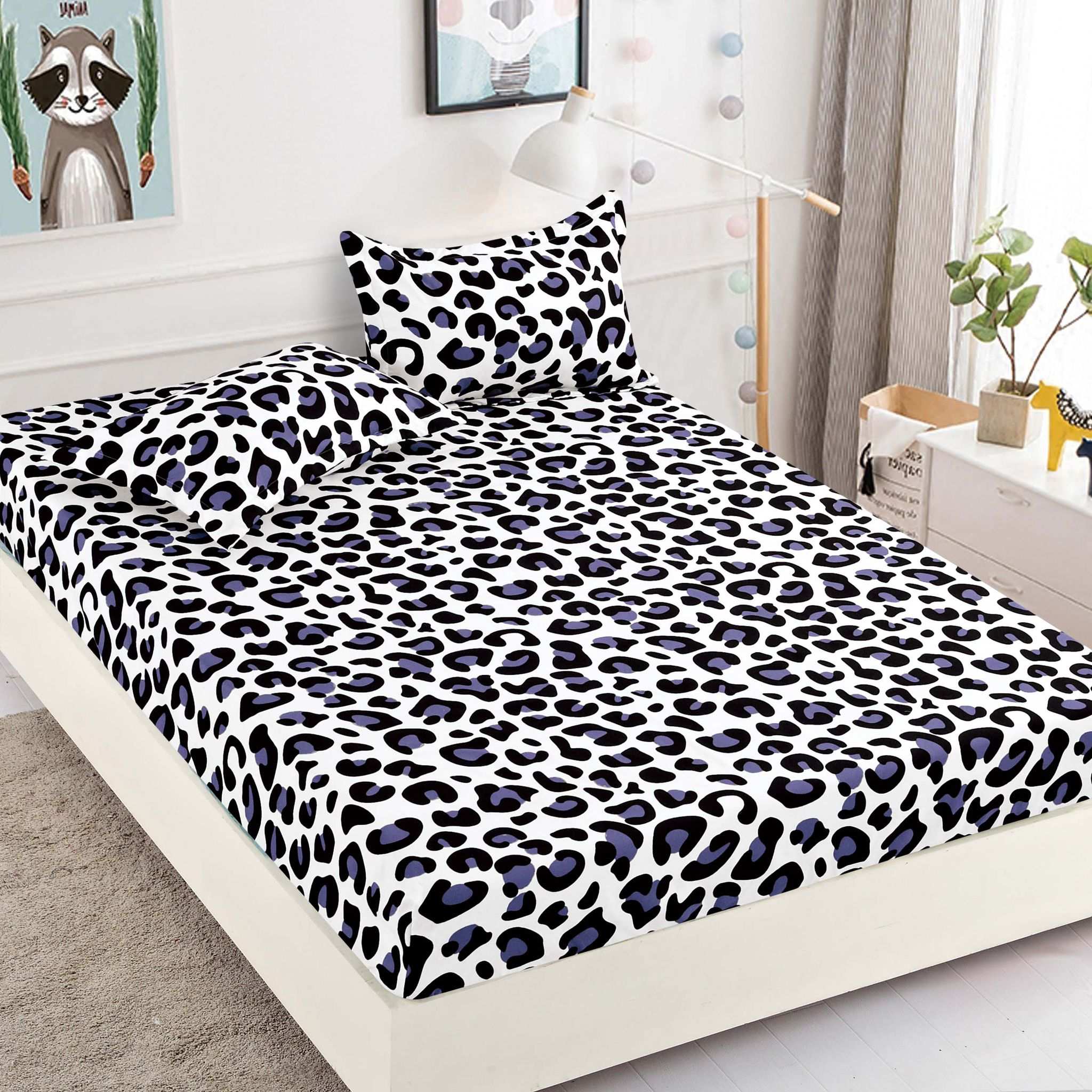 Husa Pat dublu cu elastic, Bumbac FINET, 180 x 200 cm, Pete, Alb/Negru, J9801