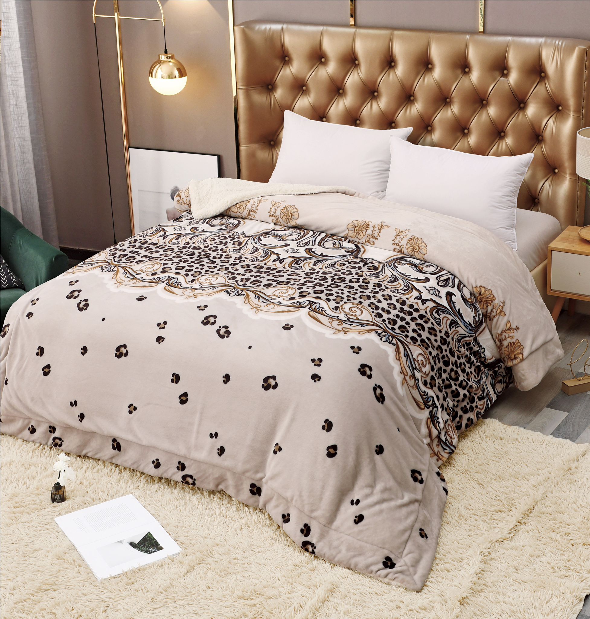 Patura Pufoasa Cocolino, Leopard, Crem, 200x230, J18040