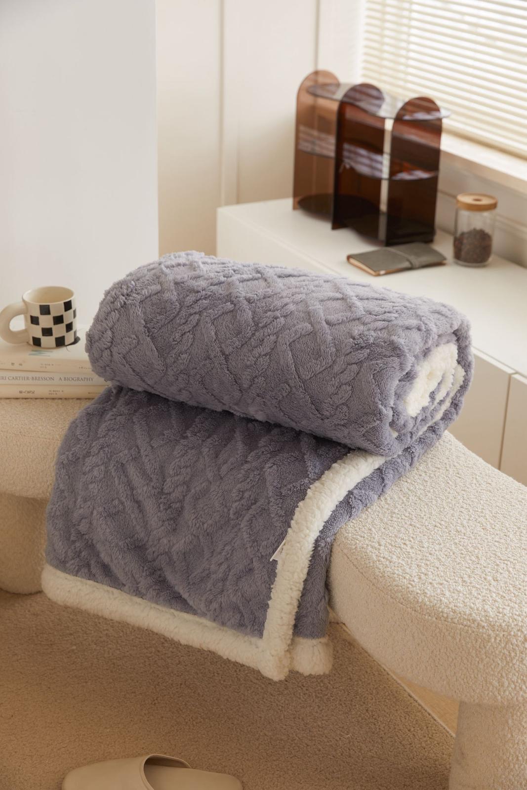 Patura Cocolino cu Blanita, Tricot, 200x230 cm, Gri, J1119