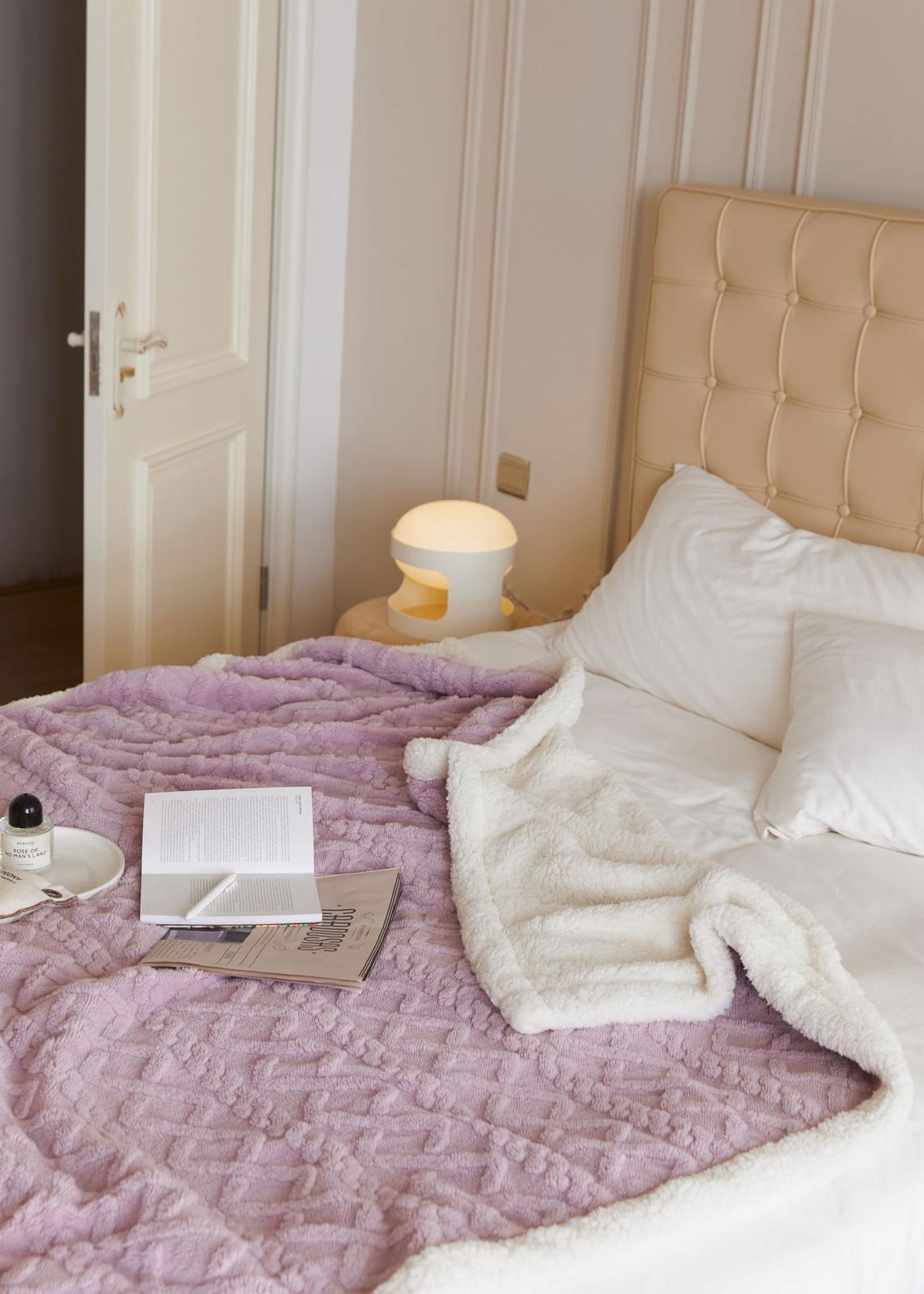 Patura Cocolino cu Blanita, Tricot, 200x230 cm, Lila, J1124