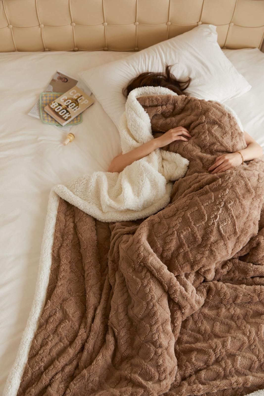 Patura Cocolino cu Blanita, Tricot, 200x230 cm, Maro, J1121