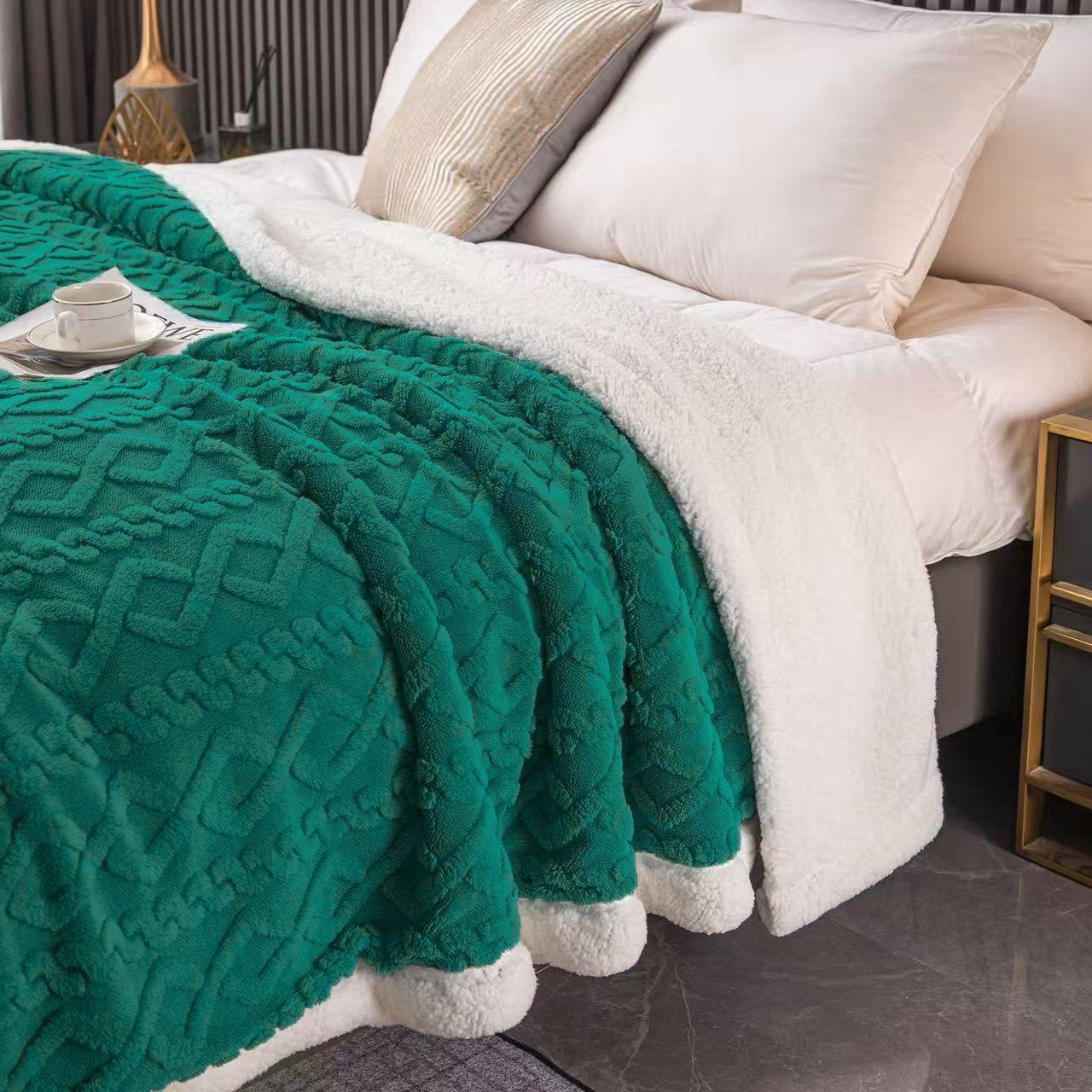 Patura Cocolino cu Blanita, Tricot, 200x230 cm, Verde Smarald, J1127
