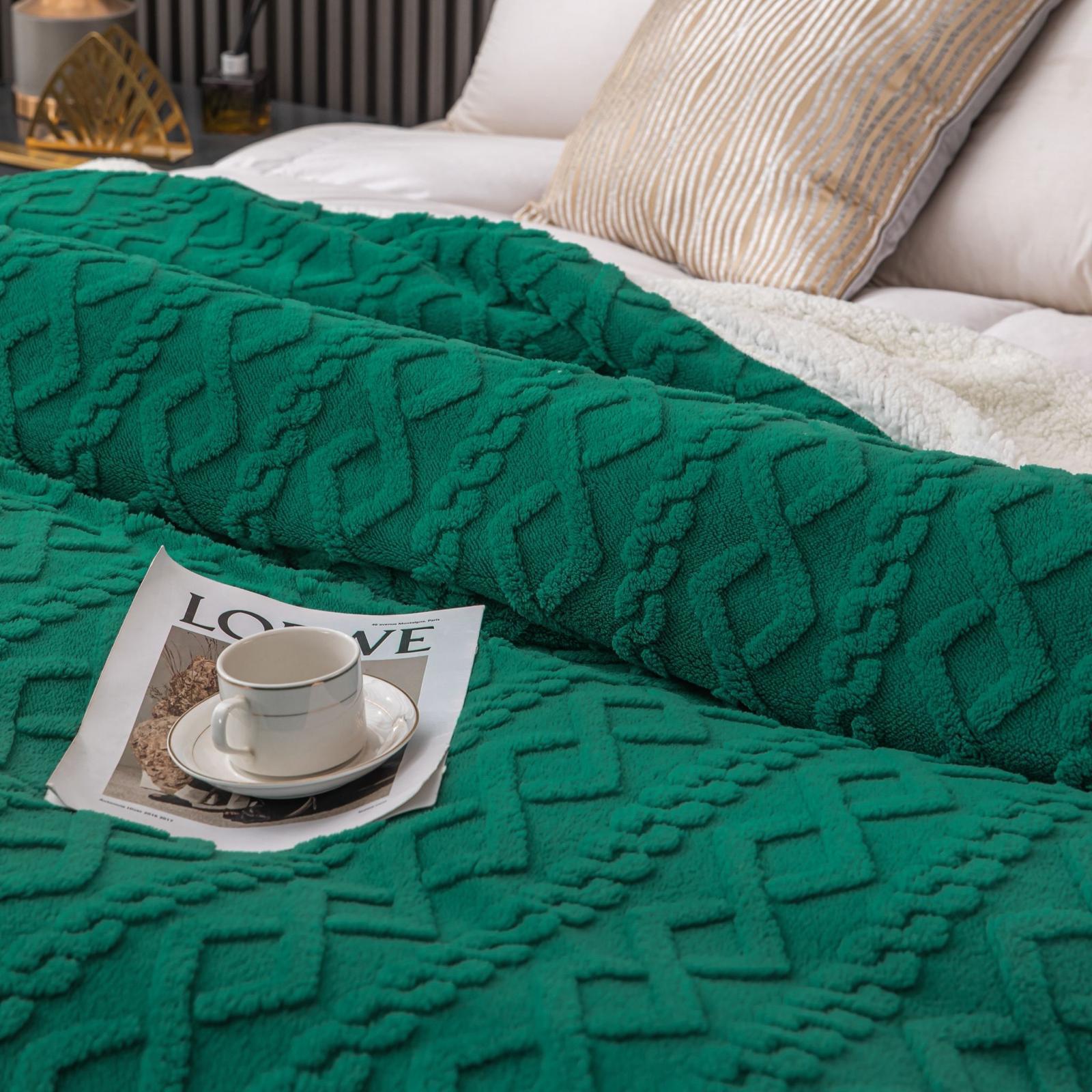 Patura Cocolino cu Blanita, Tricot, 200x230 cm, Verde Smarald, J1127