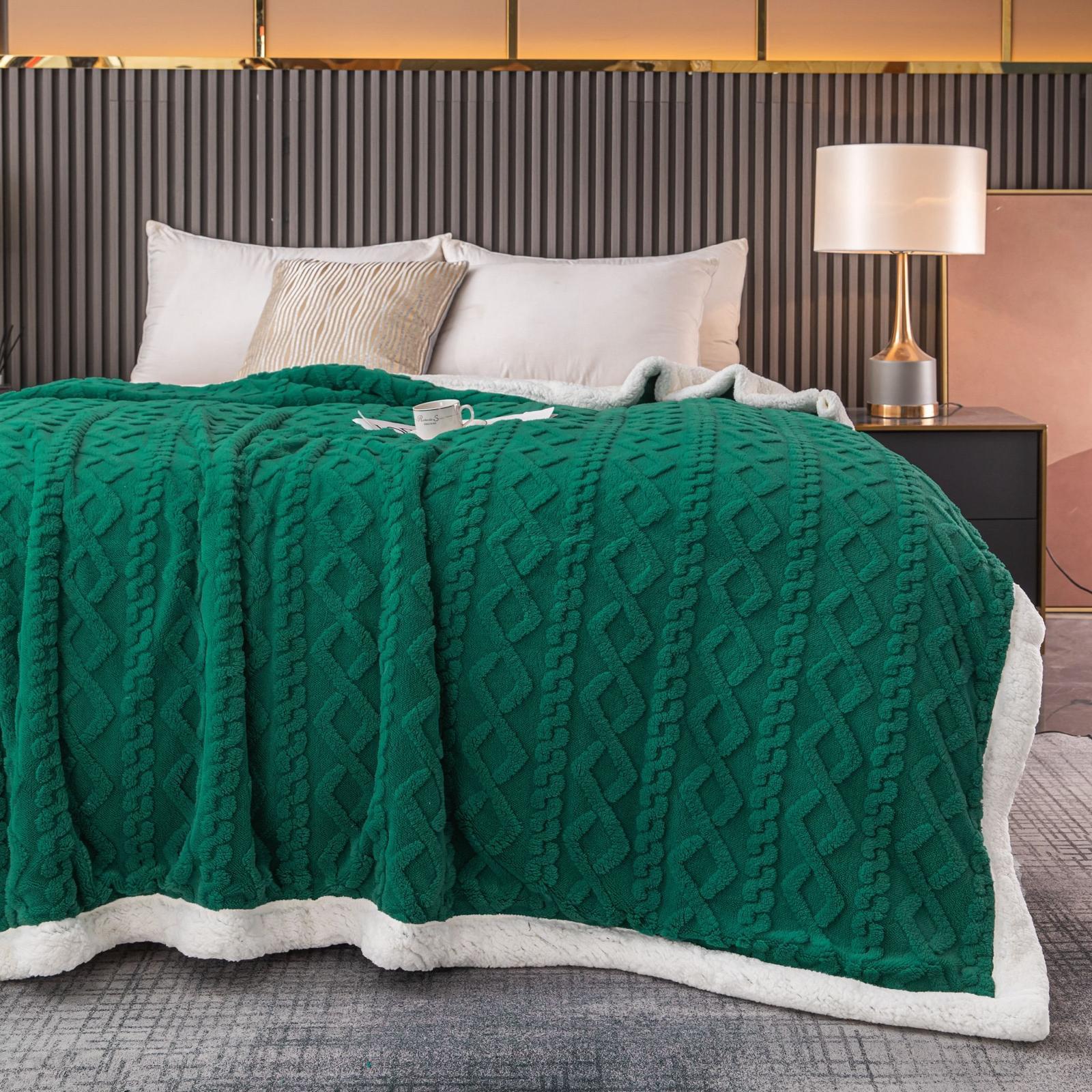 Patura Cocolino cu Blanita, Tricot, 200x230 cm, Verde Smarald, J1127