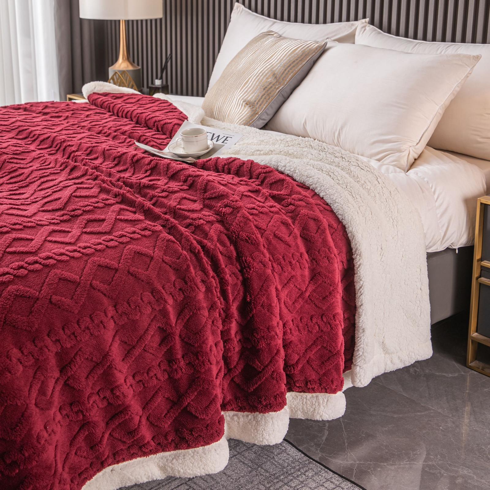 Patura Cocolino cu Blanita, Tricot, 200x230 cm, Rosu, J1126
