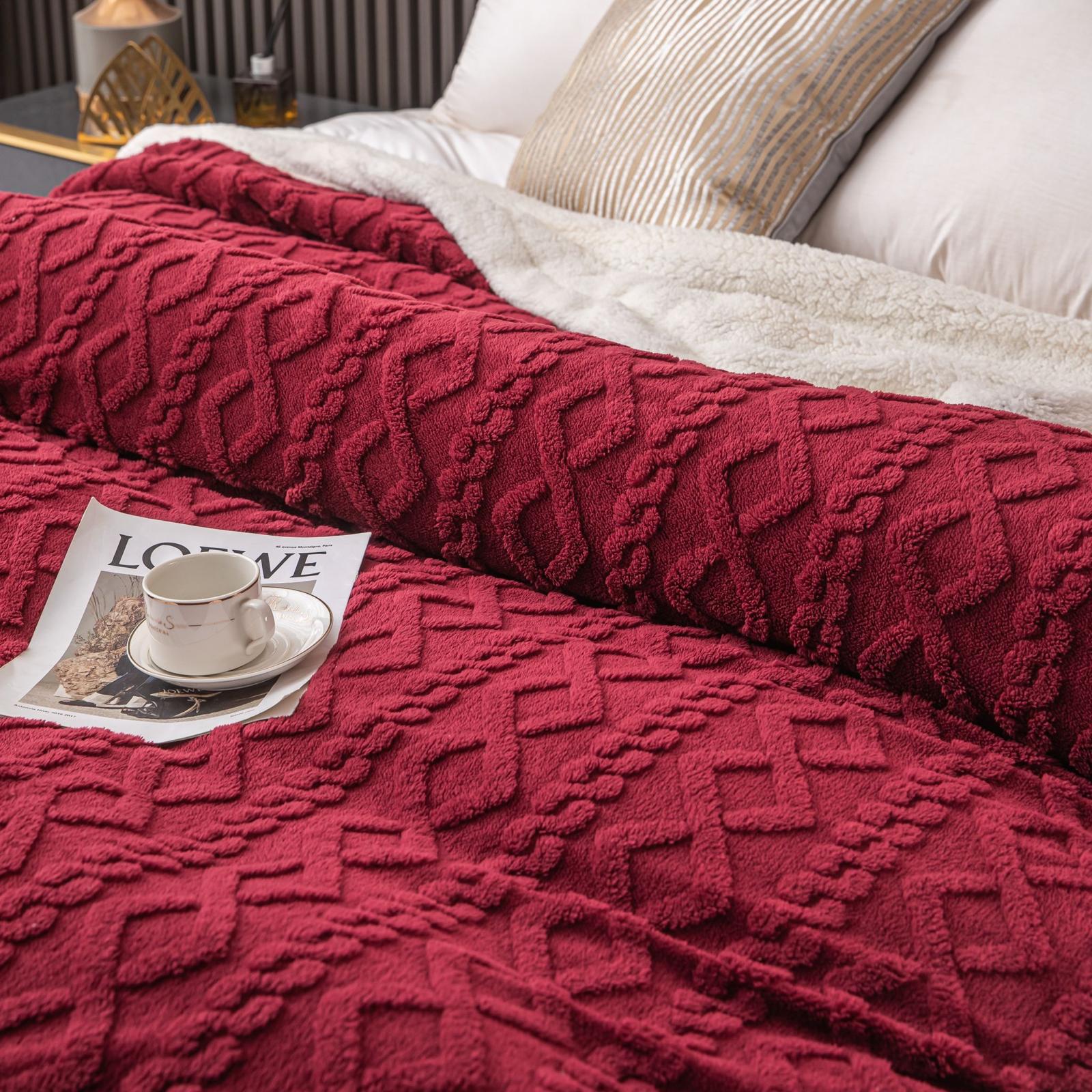 Patura Cocolino cu Blanita, Tricot, 200x230 cm, Rosu, J1126