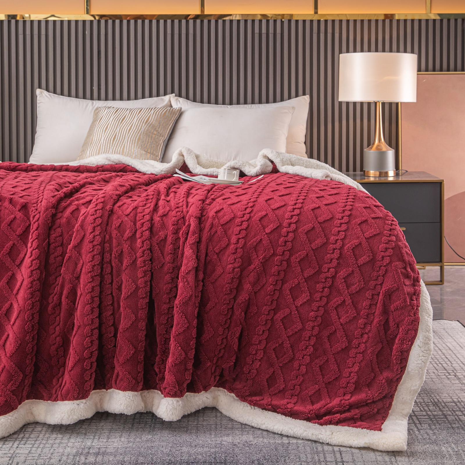 Patura Cocolino cu Blanita, Tricot, 200x230 cm, Rosu, J1126