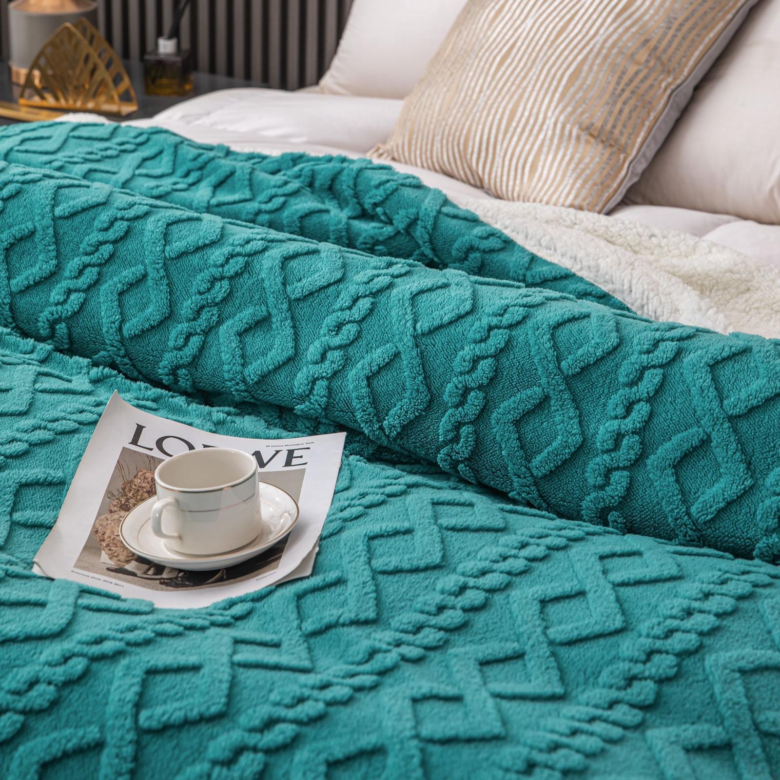 Patura Cocolino cu Blanita, Tricot, 200x230 cm, Turcoaz, J1123