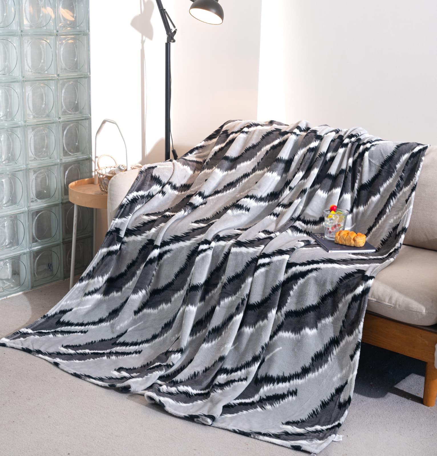Patura cocolino, Material Pufos, 200x230 cm, Linii, Gri, PT1118