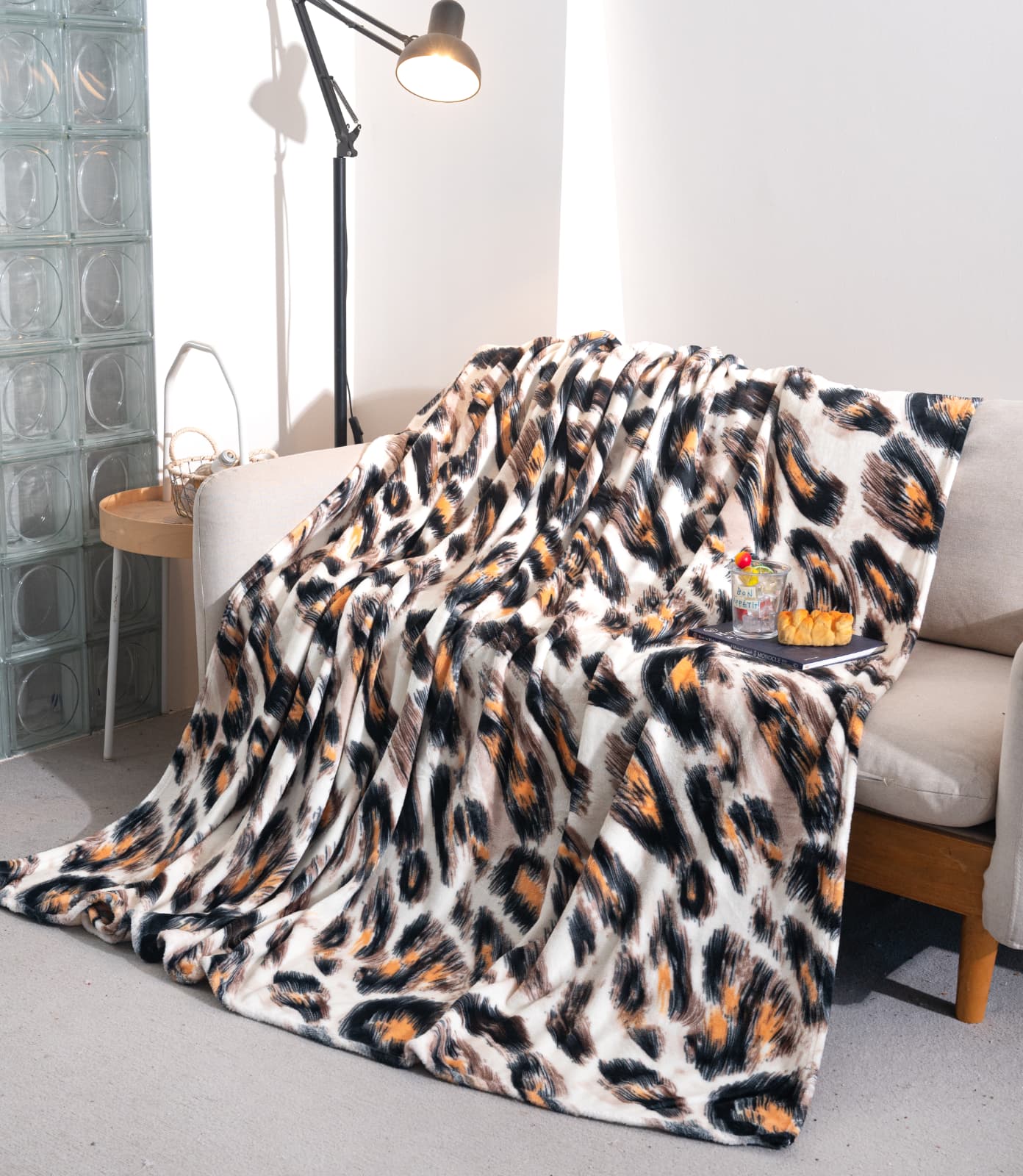Patura cocolino, Material Pufos, 200x230 cm, Leopard, Maro, PT1123