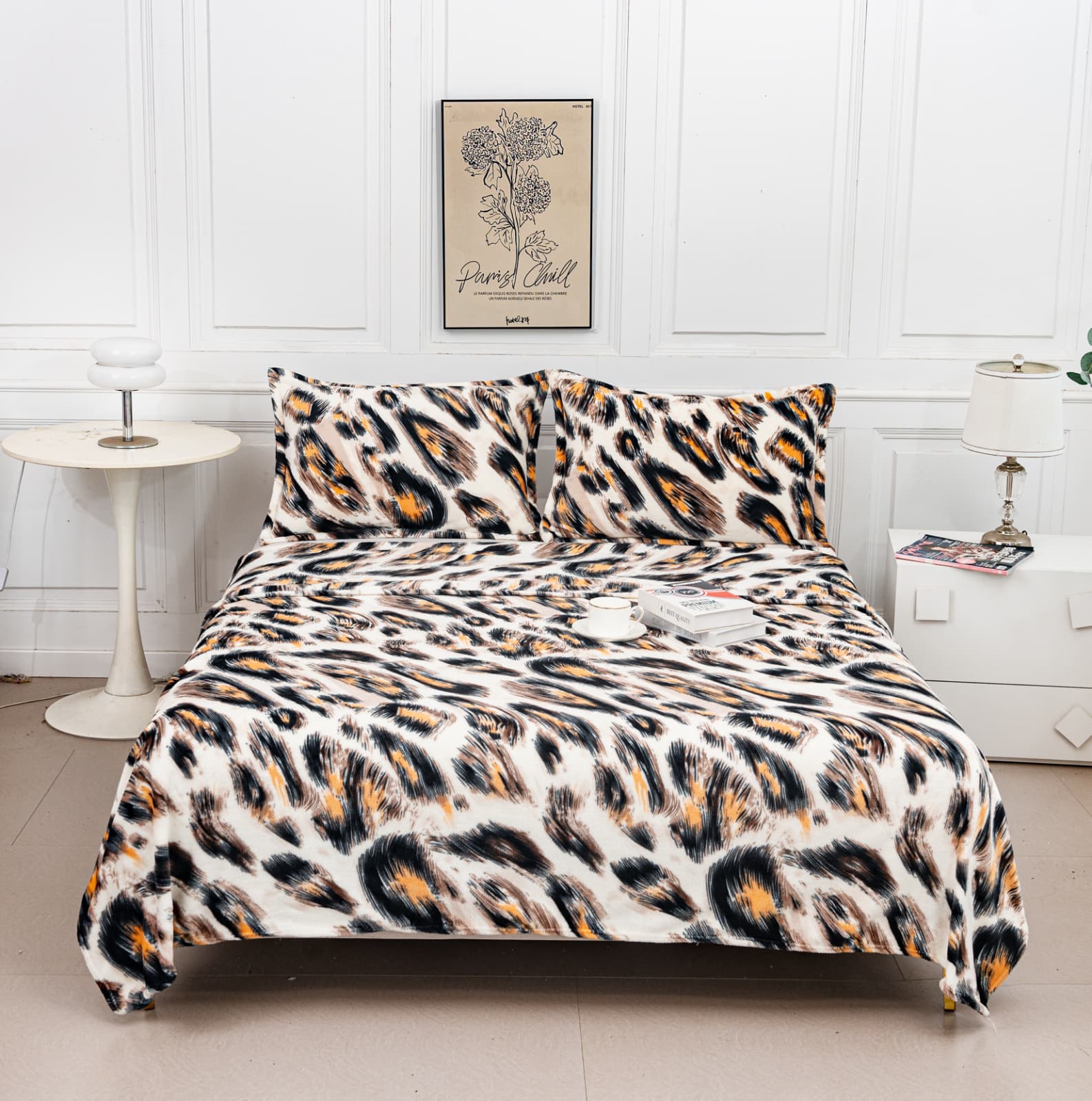 Patura Cocolino Premium Cu 2 Fete De Perna, Leopard, Maro, PT1126