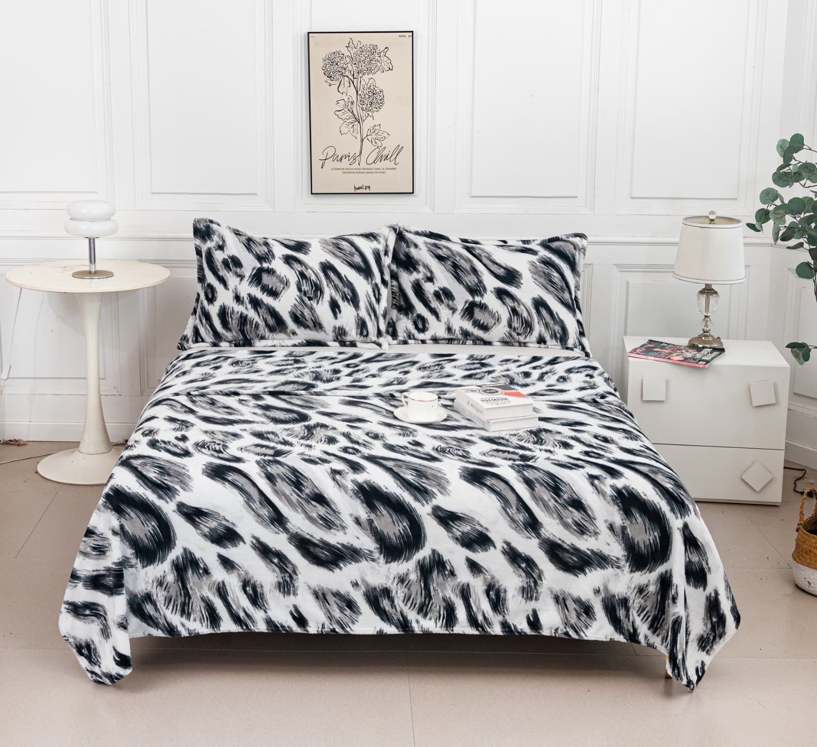 Patura Cocolino Premium Cu 2 Fete De Perna, Leopard, Gri, PT1129
