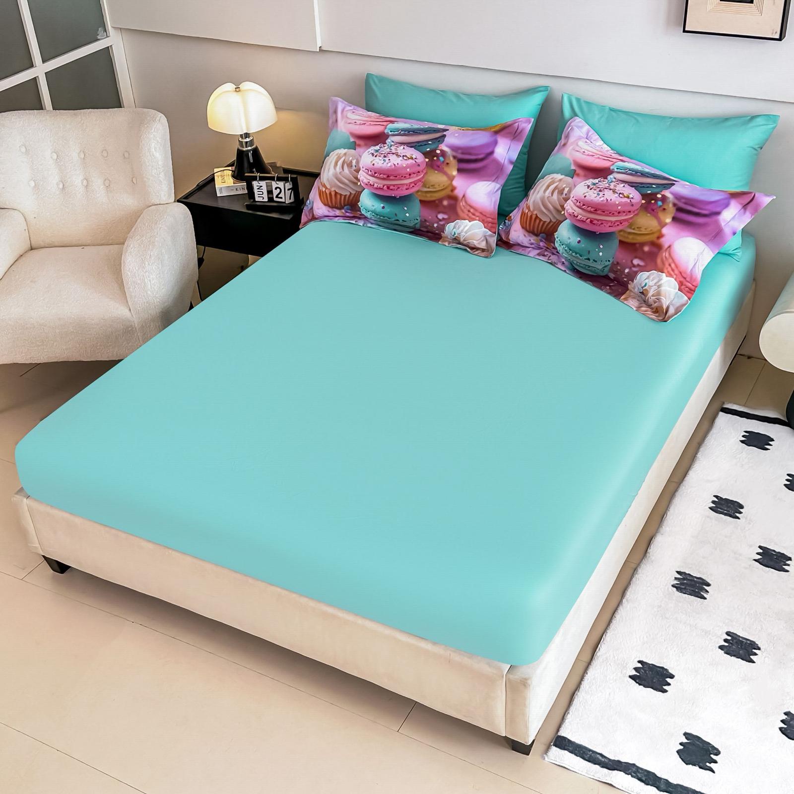 Lenjerie pat dublu, 6 PIESE, 5D, Bumbac Finet, Macarons, Multicolor, J1242