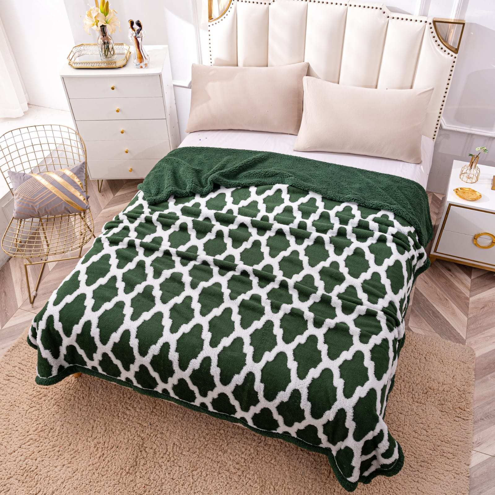 Patura Cocolino Cu Blanita, 200×230 cm, Modern, Verde-Alb, PT24008