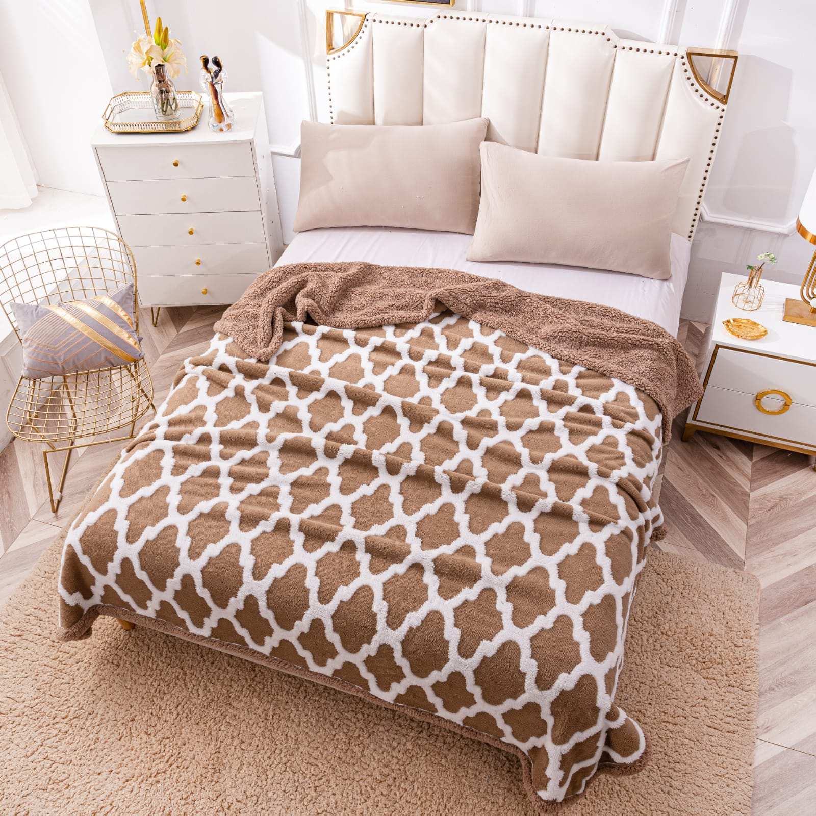 Patura Cocolino Cu Blanita, 200×230 cm, Modern, Cafeniu-Alb, PT24009