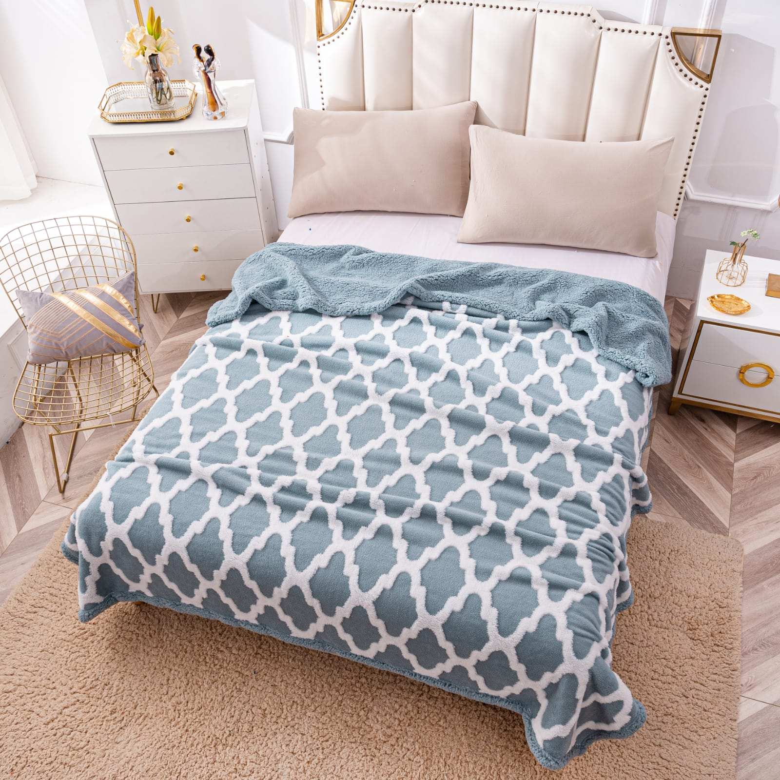 Patura Cocolino Cu Blanita, 200×230 cm, Modern, Bleu-Alb, PT24012