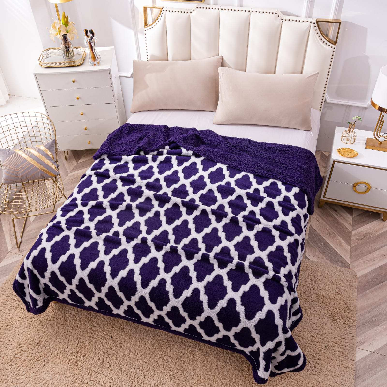Patura Cocolino Cu Blanita, 200×230 cm, Modern, Mov-Alb, PT24011