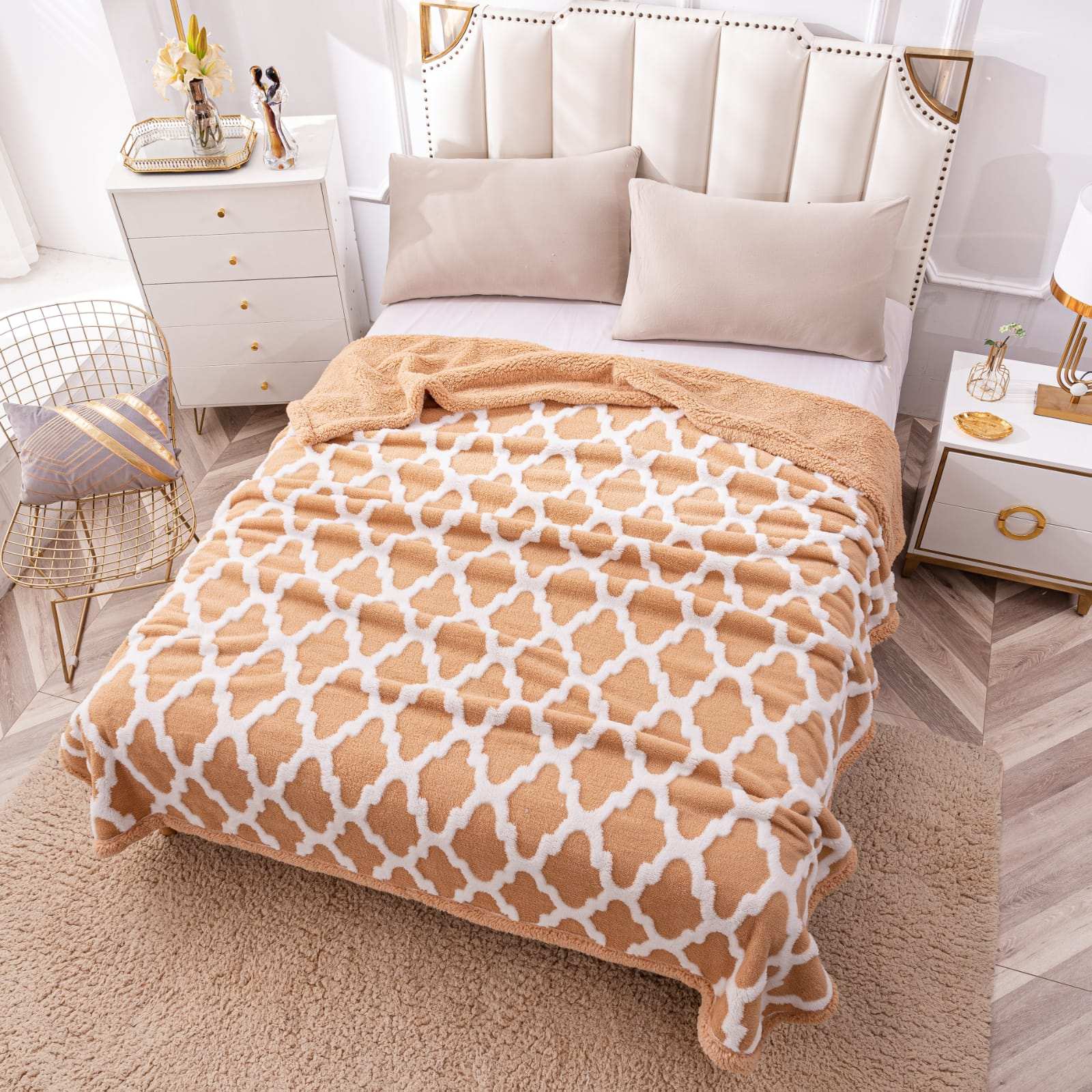 Patura Cocolino Cu Blanita, 200×230 cm, Modern, Bej-Alb, PT24013