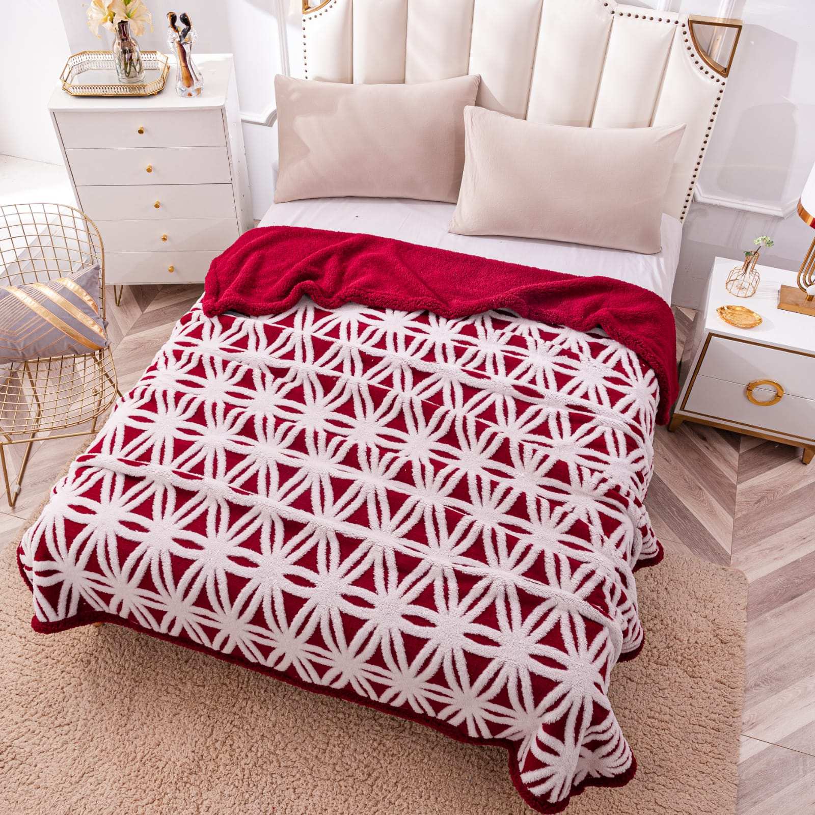 Patura Cocolino Cu Blanita, 200×230 cm, Modern, Rosu-Alb, PT24018