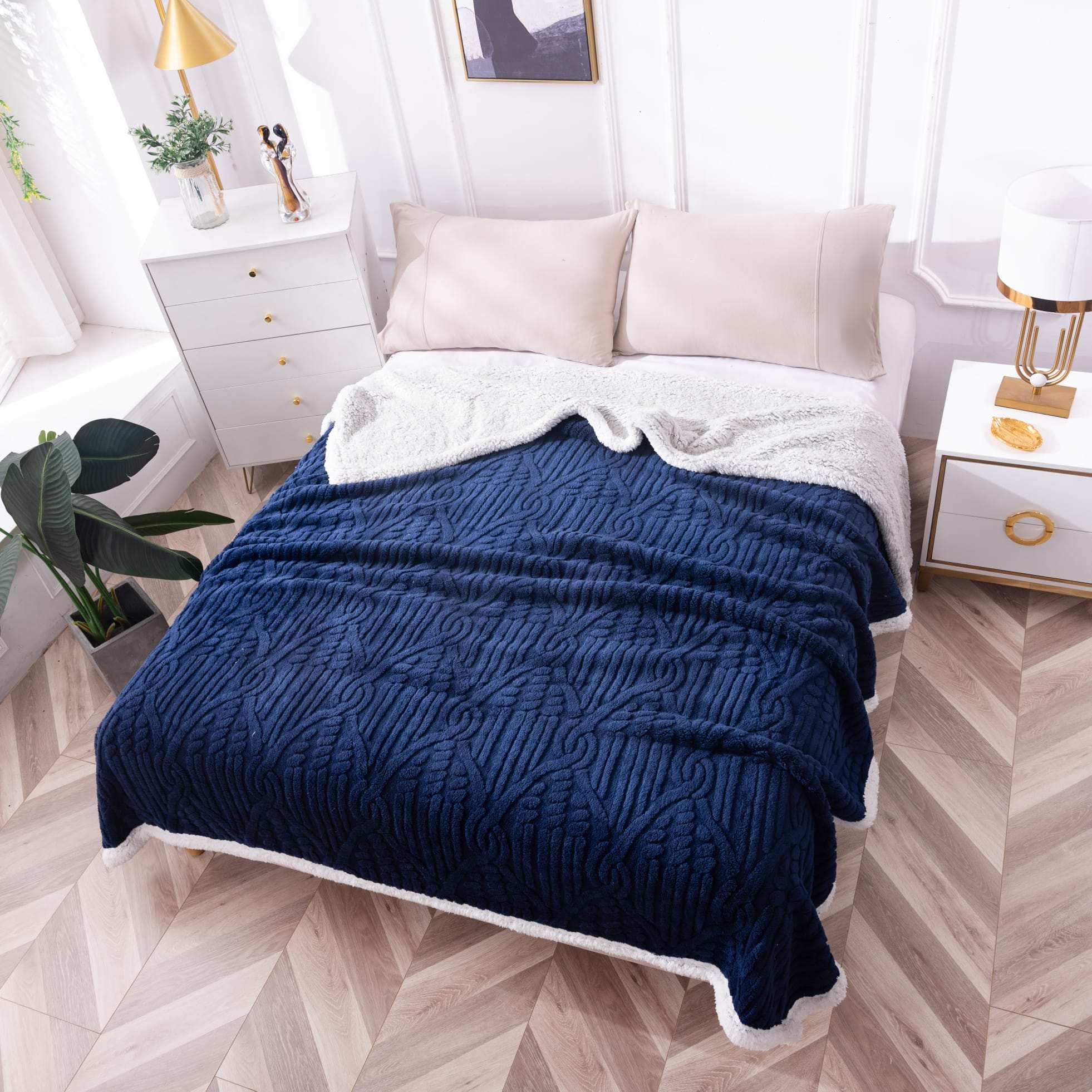 Patura Cocolino Cu Blanita, 200×230 cm, Modern, Bleumarin, PT24019
