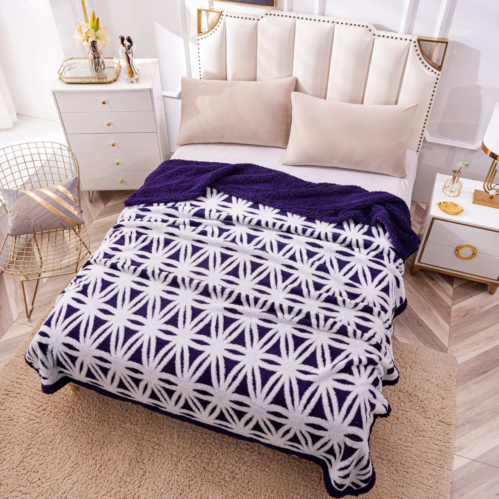 Patura Cocolino Cu Blanita, 200×230 cm, Modern, Mov-Alb, PT24024