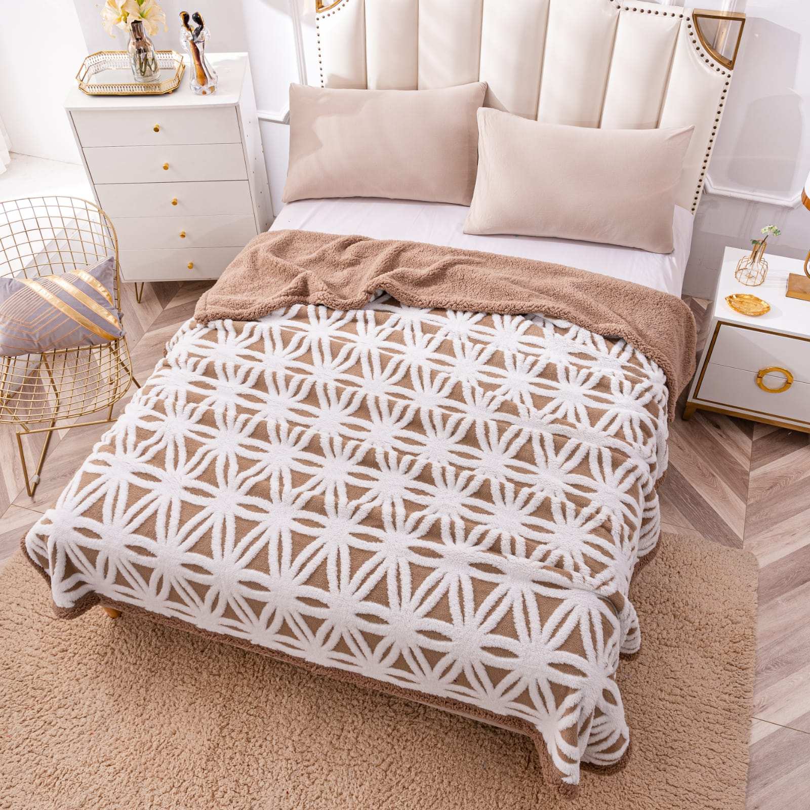 Patura Cocolino Cu Blanita, 200×230 cm, Modern, Crem-Alb, PT24026