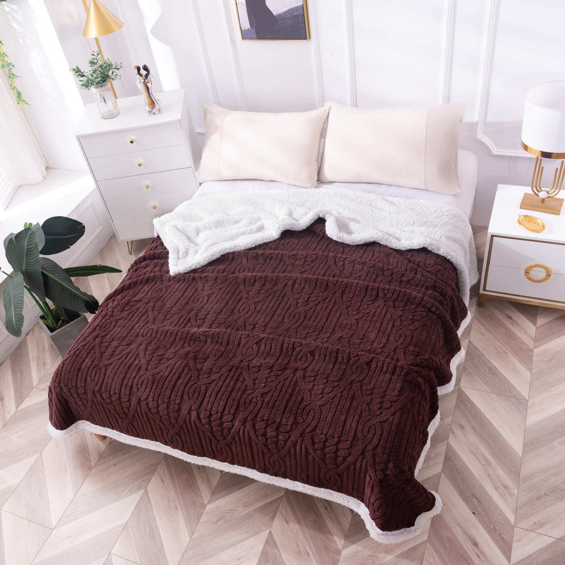 Patura Cocolino Cu Blanita, 200×230 cm, Modern, Maro, PT24027