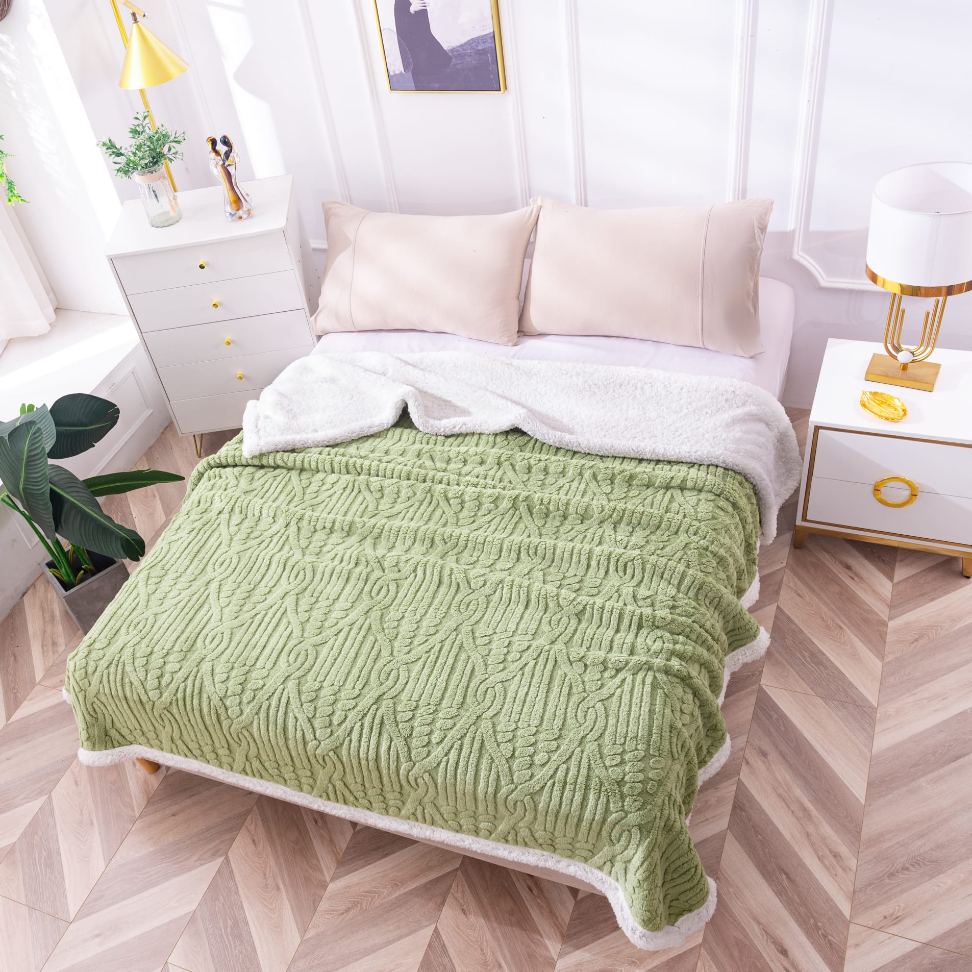 Patura Cocolino Cu Blanita, 200×230 cm, Modern, Verde Deschis, PT24025