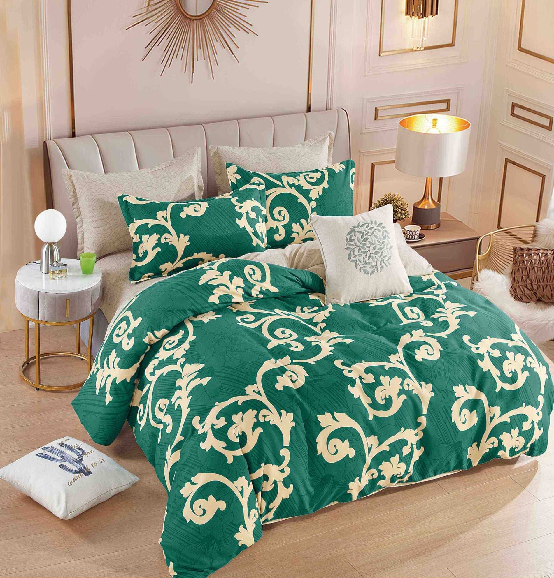 Lenjerie pat single 1 Persoana, 4 PIESE, Bumbac Finet, Tribal, Verde, J24331