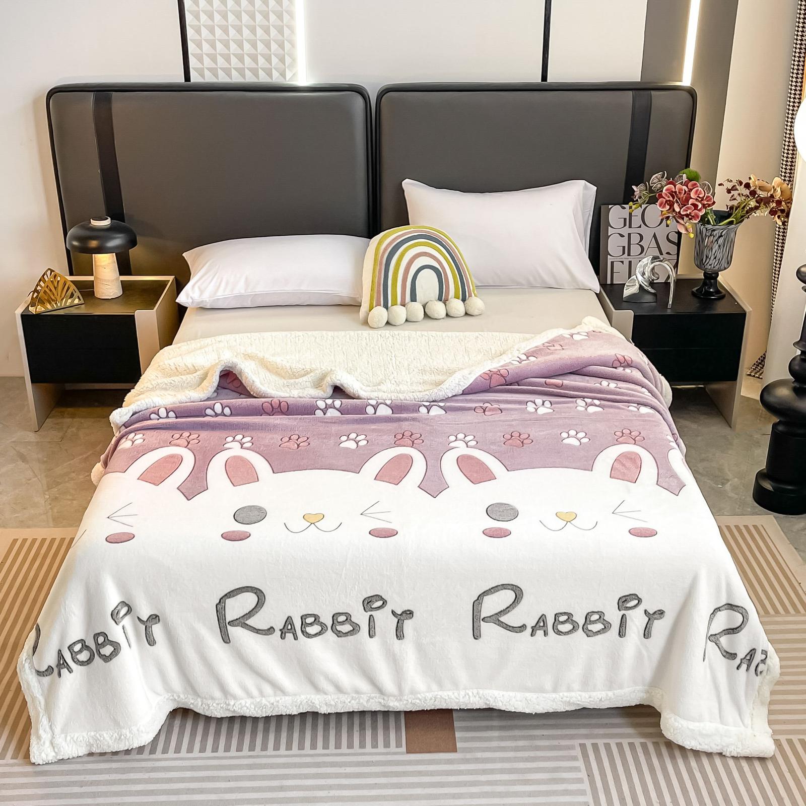 Patura Cocolino Cu Blanita, 200x230 cm, Rabbit, Alb/Roz, J23380