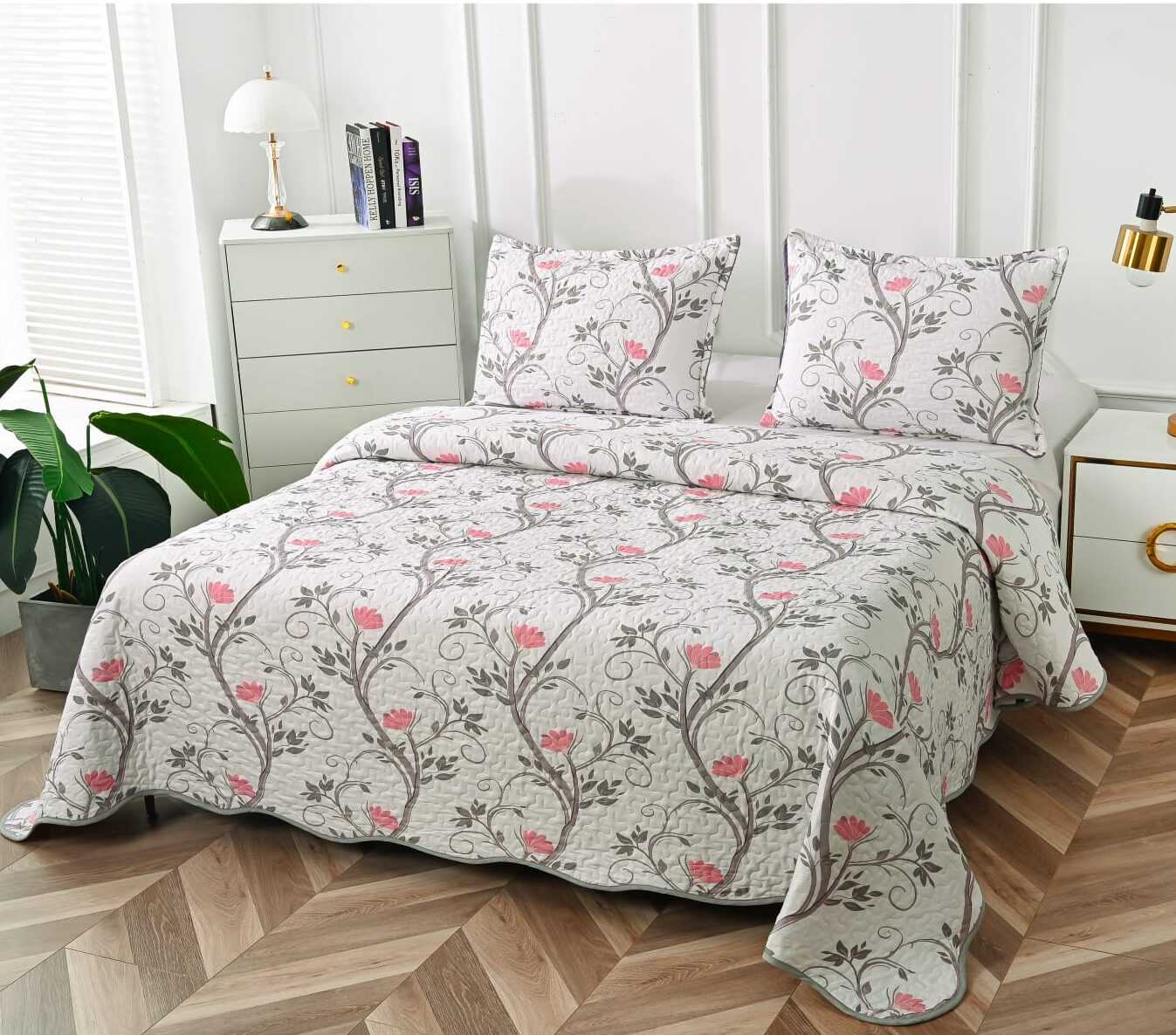 Cuvertura Pentru Pat Dublu, 3 Piese, Flori, Multicolor, P23785