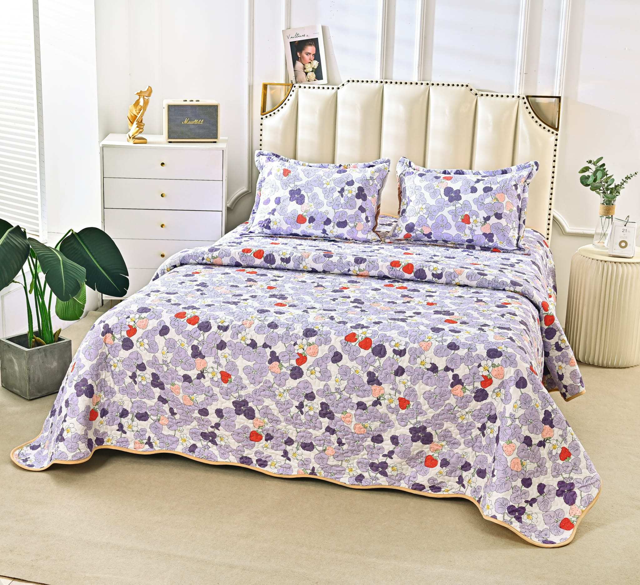 Cuvertura Pentru Pat Dublu, 3 Piese, Floricele, Multicolor, P23787
