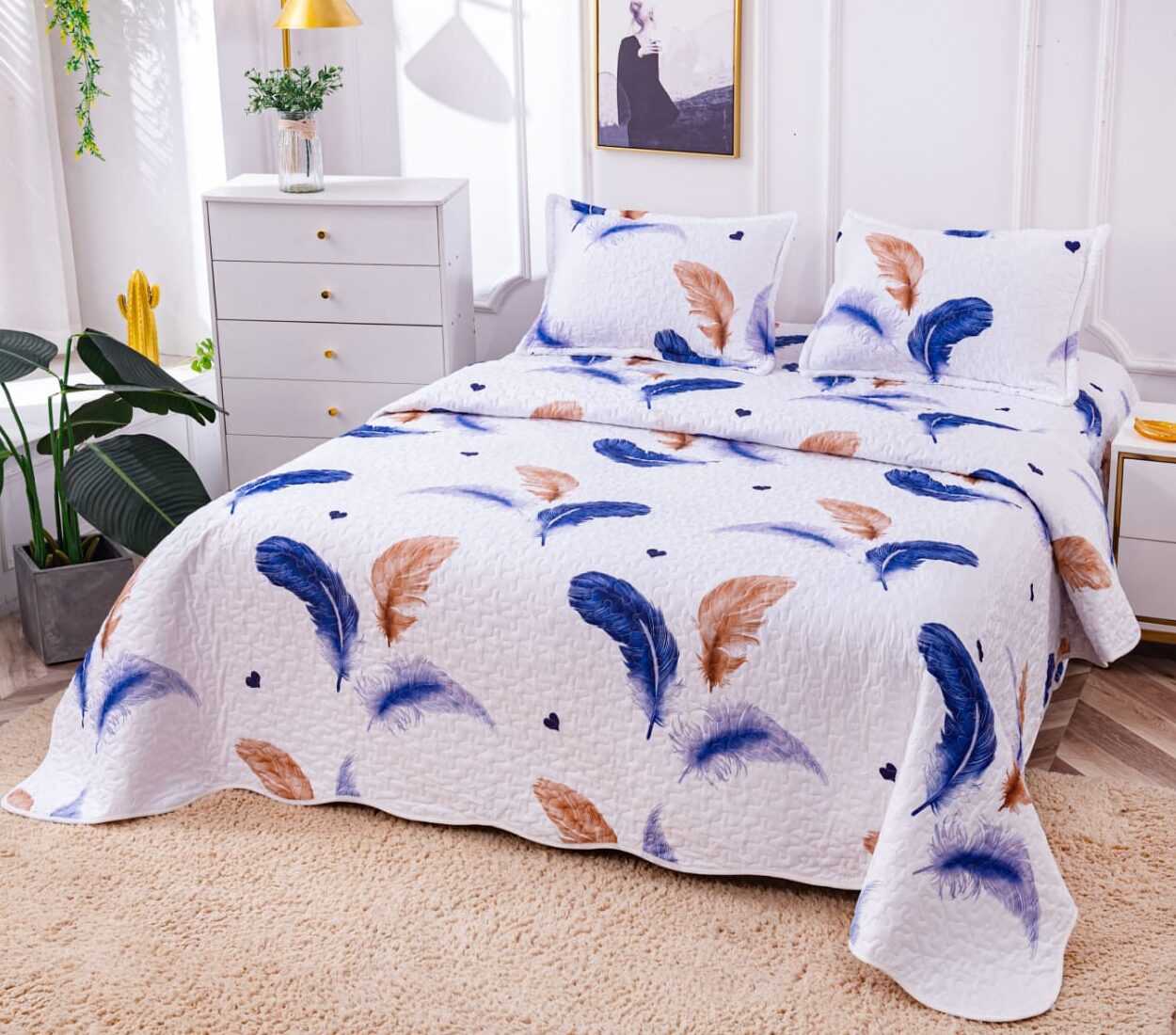 Cuvertura Pentru Pat Dublu, 3 Piese, Pene, Multicolor, P23798