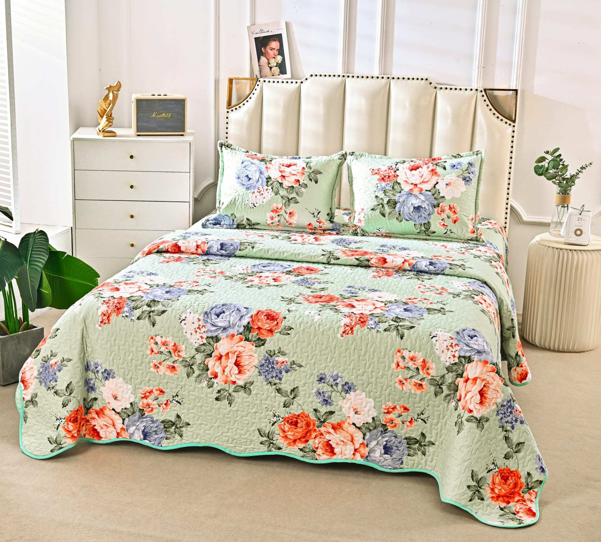 Cuvertura Pentru Pat Dublu, 3 Piese, Floricele, Multicolor, P23801