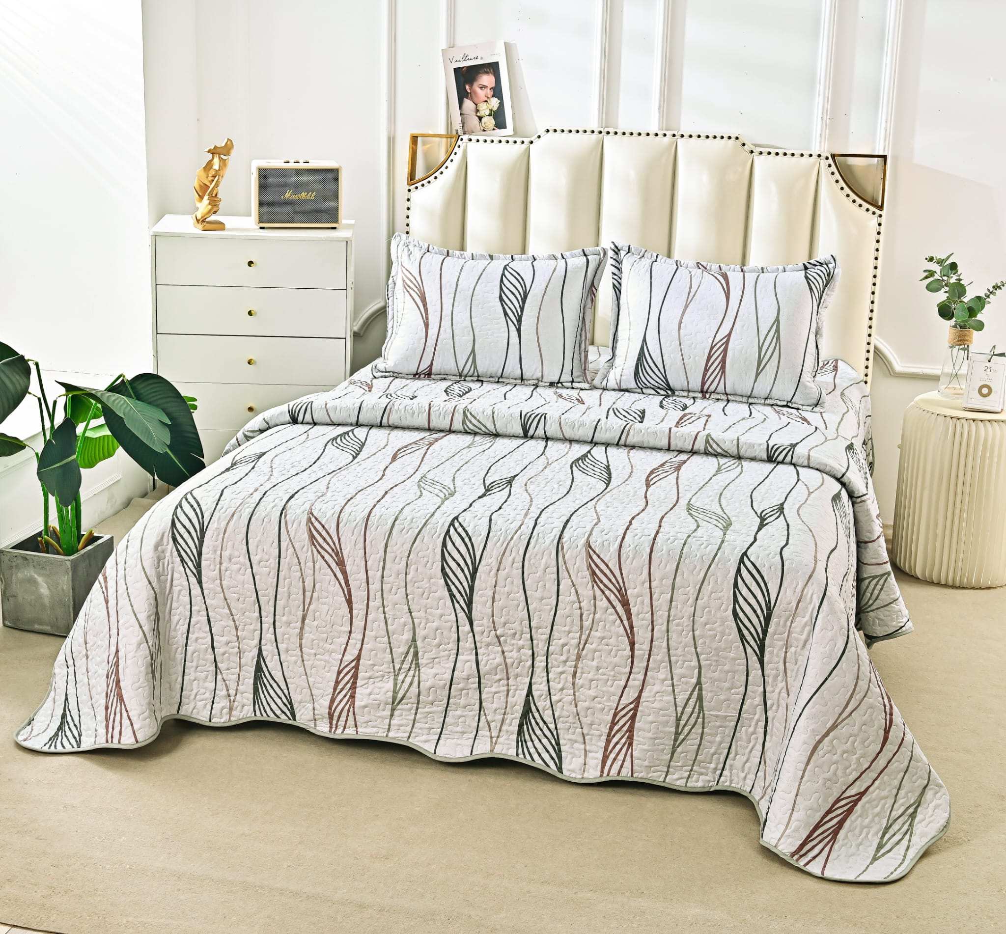 Cuvertura Pentru Pat Dublu, 3 Piese, Linii, Multicolor, P23793