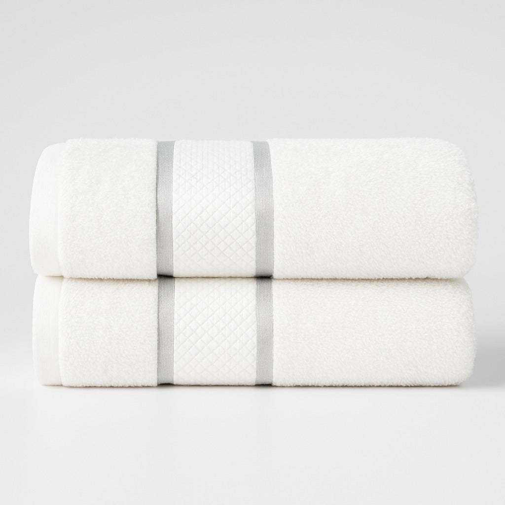 Set 2 Prosoape Baie 70x130, Bumbac 100%, 400g/m²,  Linii, Alb, ST15535