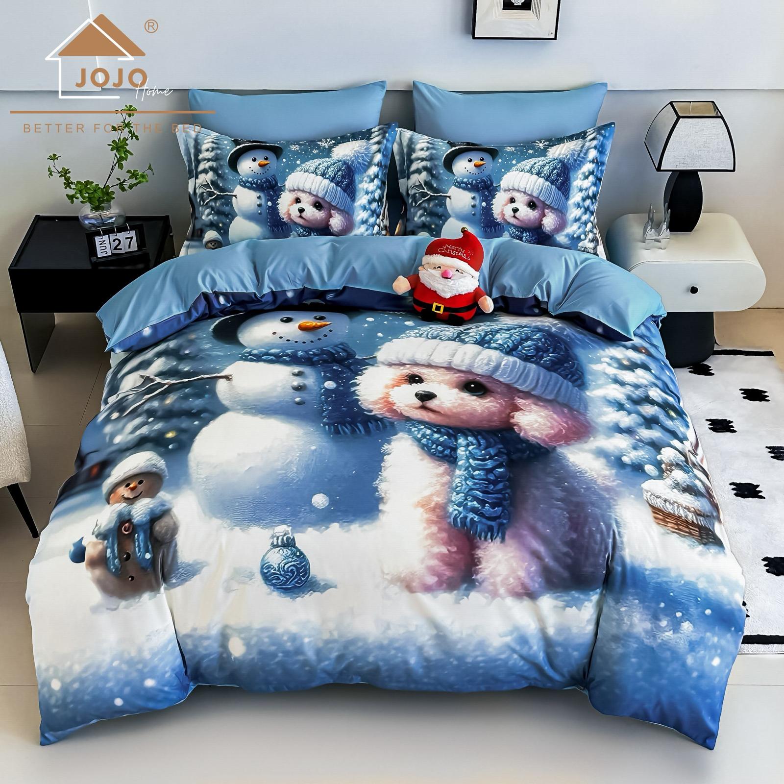 Lenjerie pat dublu, 6 PIESE, 5D, Bumbac Finet, Catel Si Om De Zapada, Bleu, J1257