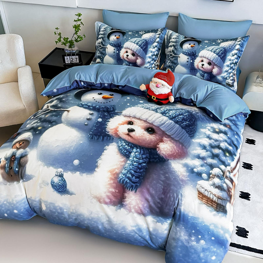 Lenjerie pat dublu, 6 PIESE, 5D, Bumbac Finet, Catel Si Om De Zapada, Bleu, J1257