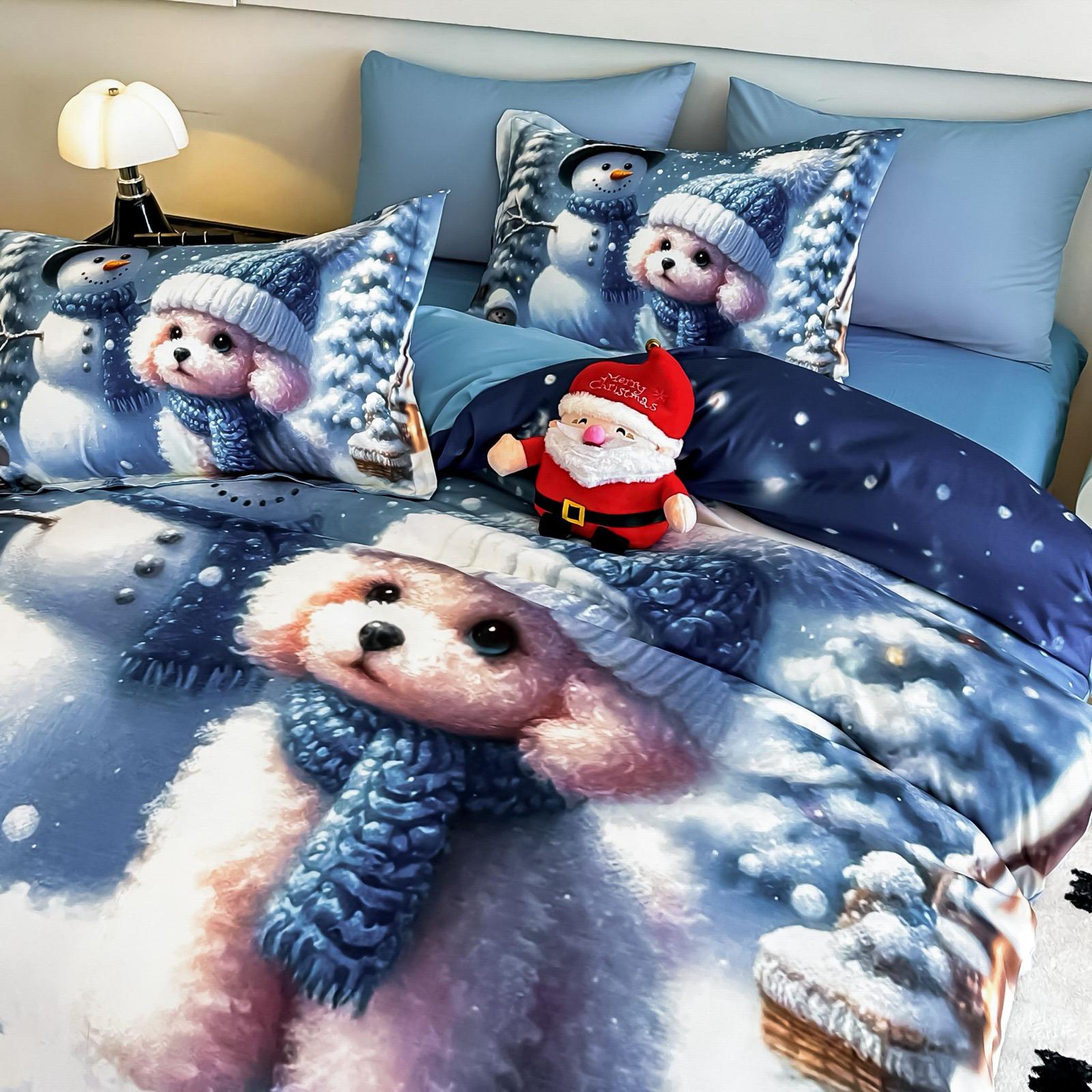 Lenjerie pat dublu, 6 PIESE, 5D, Bumbac Finet, Catel Si Om De Zapada, Bleu, J1257