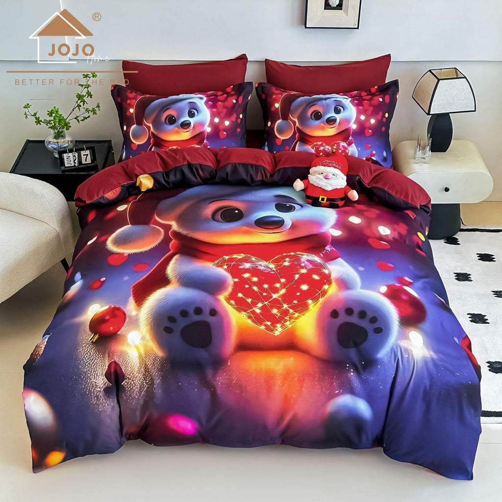 Lenjerie pat dublu, 6 PIESE, 5D, Bumbac Finet, Ursulet, Multicolor, J1256