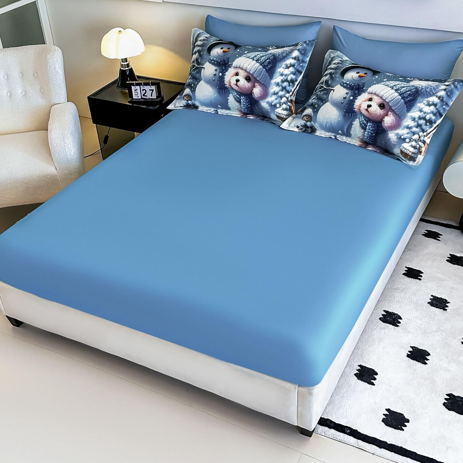 Lenjerie pat dublu, 6 PIESE, 5D, Bumbac Finet, Catel Si Om De Zapada, Bleu, J1257