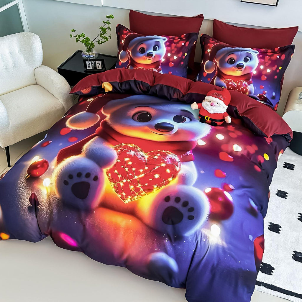 Lenjerie pat dublu, 6 PIESE, 5D, Bumbac Finet, Ursulet, Multicolor, J1256