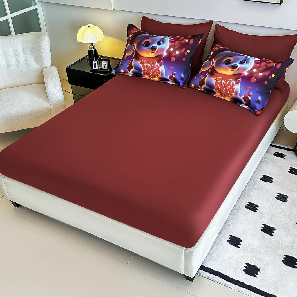 Lenjerie pat dublu, 6 PIESE, 5D, Bumbac Finet, Ursulet, Multicolor, J1256