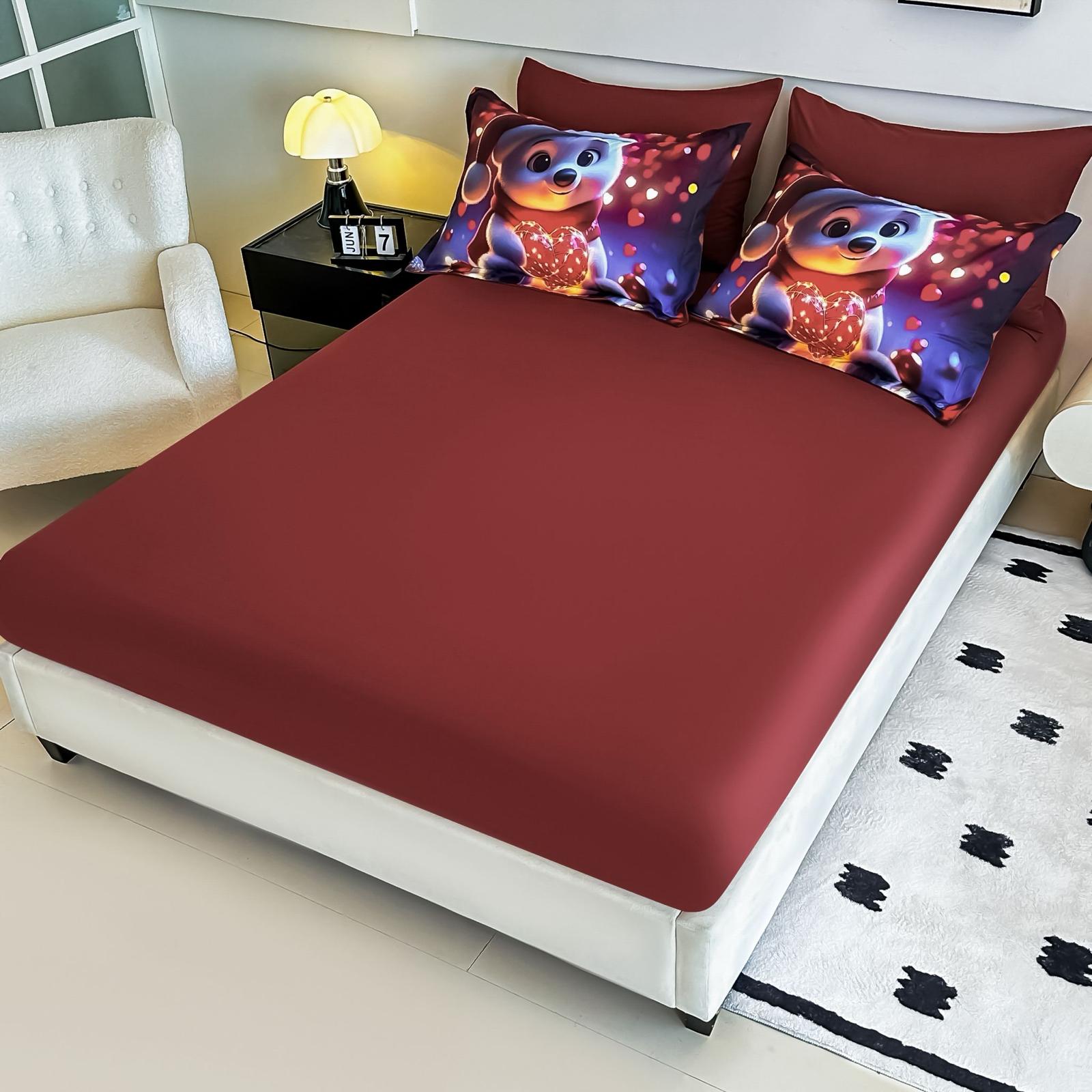 Lenjerie pat dublu, 6 PIESE, 5D, Bumbac Finet, Ursulet, Multicolor, J1256