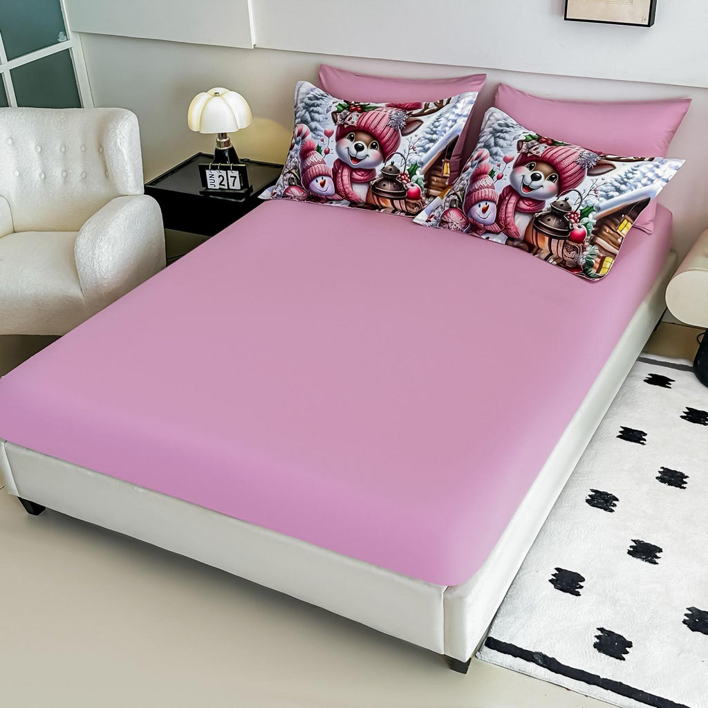 Lenjerie pat dublu, 6 PIESE, 5D, Bumbac Finet, Vulpita Si Om De Zapada, Roz, J1253